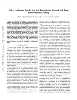 Driver Assistance Eco-driving and Transmission Control with Deep
  Reinforcement Learning