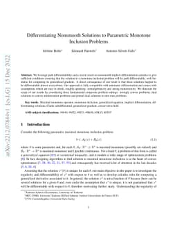 Differentiating Nonsmooth Solutions to Parametric Monotone Inclusion
  Problems