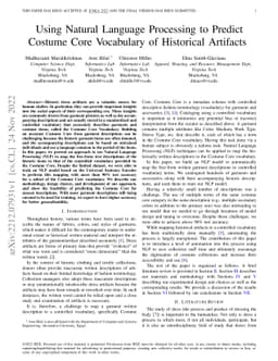 Using Natural Language Processing to Predict Costume Core Vocabulary of
  Historical Artifacts