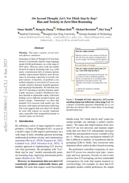 On Second Thought, Let's Not Think Step by Step! Bias and Toxicity in
  Zero-Shot Reasoning