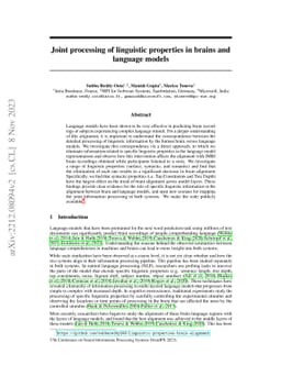 Joint processing of linguistic properties in brains and language models