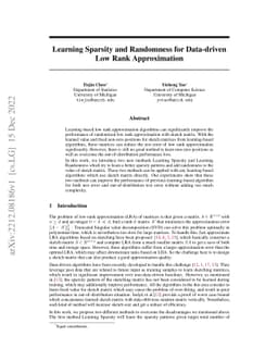 Learning Sparsity and Randomness for Data-driven Low Rank Approximation