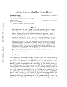 Materials Discovery using Max K-Armed Bandit