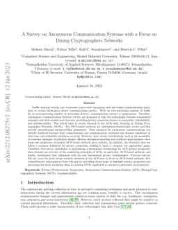 A Survey on Anonymous Communication Systems with a Focus on Dining
  Cryptographers Networks