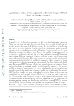 An ensemble neural network approach to forecast Dengue outbreak based on
  climatic condition