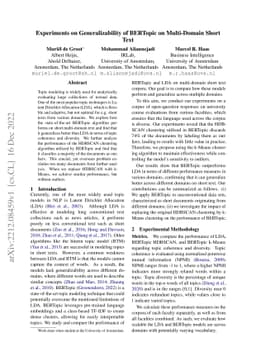 Experiments on Generalizability of BERTopic on Multi-Domain Short Text