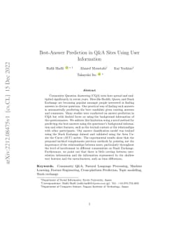 Best-Answer Prediction in Q&A Sites Using User Information