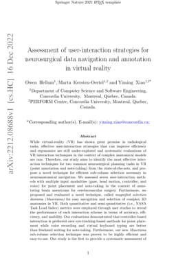 Assessment of user-interaction strategies for neurosurgical data
  navigation and annotation in virtual reality