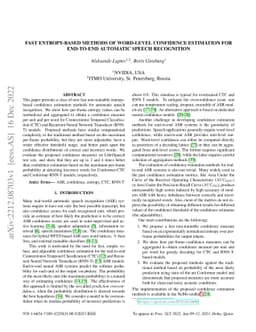 Fast Entropy-Based Methods of Word-Level Confidence Estimation for
  End-To-End Automatic Speech Recognition