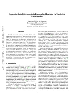 Addressing Data Heterogeneity in Decentralized Learning via Topological
  Pre-processing