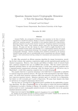 Quantum Amnesia Leaves Cryptographic Mementos: A Note On Quantum
  Skepticism