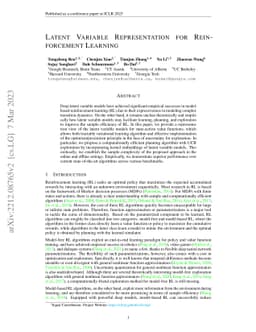 Latent Variable Representation for Reinforcement Learning