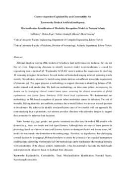 Context-dependent Explainability and Contestability for Trustworthy
  Medical Artificial Intelligence: Misclassification Identification of
  Morbidity Recognition Models in Preterm Infants