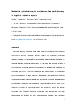 Molecule optimization via multi-objective evolutionary in implicit
  chemical space