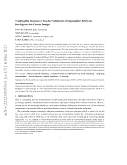 Trusting the Explainers: Teacher Validation of Explainable Artificial
  Intelligence for Course Design