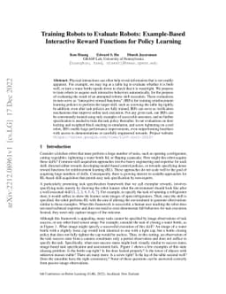 Training Robots to Evaluate Robots: Example-Based Interactive Reward
  Functions for Policy Learning