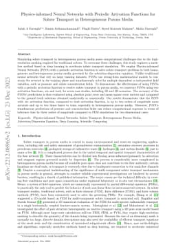 Physics-informed Neural Networks with Periodic Activation Functions for
  Solute Transport in Heterogeneous Porous Media