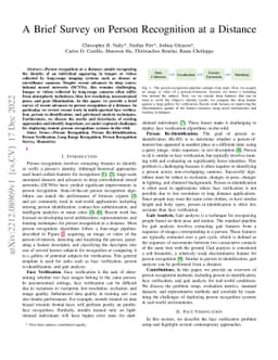 A Brief Survey on Person Recognition at a Distance