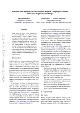 Sentence-level Feedback Generation for English Language Learners: Does
  Data Augmentation Help?