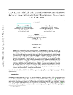 GAN-based Tabular Data Generator for Constructing Synopsis in
  Approximate Query Processing: Challenges and Solutions