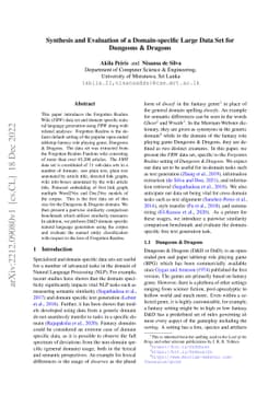 Synthesis and Evaluation of a Domain-specific Large Data Set for
  Dungeons & Dragons