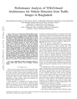 Performance Analysis of YOLO-based Architectures for Vehicle Detection
  from Traffic Images in Bangladesh