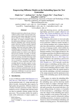 Empowering Diffusion Models on the Embedding Space for Text Generation