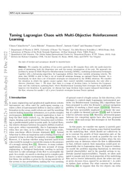 Taming Lagrangian Chaos with Multi-Objective Reinforcement Learning