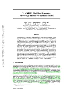 KNIFE: Distilling Reasoning Knowledge From Free-Text Rationales