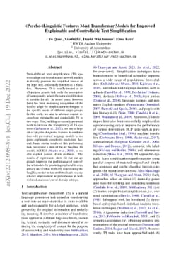 (Psycho-)Linguistic Features Meet Transformer Models for Improved
  Explainable and Controllable Text Simplification