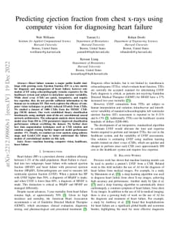 Predicting Ejection Fraction from Chest X-rays Using Computer Vision for
  Diagnosing Heart Failure