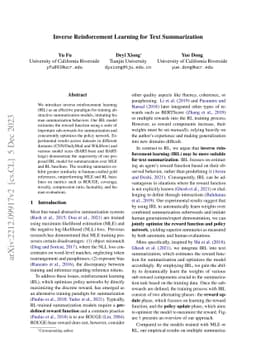 Inverse Reinforcement Learning for Text Summarization