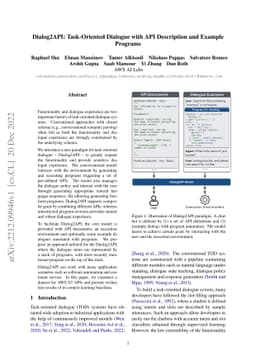 Dialog2API: Task-Oriented Dialogue with API Description and Example
  Programs