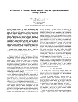 A Framework of Customer Review Analysis Using the Aspect-Based Opinion
  Mining Approach