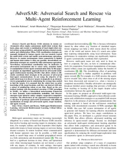 AdverSAR: Adversarial Search and Rescue via Multi-Agent Reinforcement
  Learning