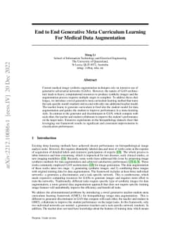 End to End Generative Meta Curriculum Learning For Medical Data
  Augmentation