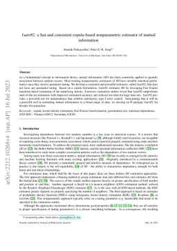 fastMI: a fast and consistent copula-based estimator of mutual
  information