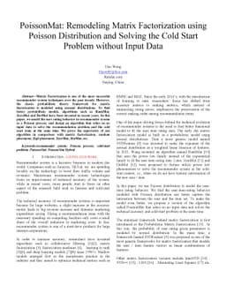 PoissonMat: Remodeling Matrix Factorization using Poisson Distribution
  and Solving the Cold Start Problem without Input Data