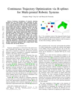 Continuous Trajectory Optimization via B-splines for Multi-jointed
  Robotic Systems