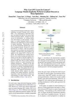 Why Can GPT Learn In-Context? Language Models Implicitly Perform
  Gradient Descent as Meta-Optimizers