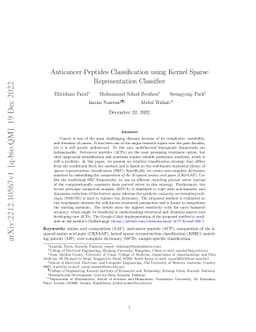 Anticancer Peptides Classification using Kernel Sparse Representation
  Classifier