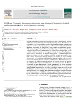 UnICLAM:Contrastive Representation Learning with Adversarial Masking for
  Unified and Interpretable Medical Vision Question Answering