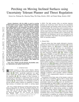 Perching on Moving Inclined Surfaces using Uncertainty Tolerant Planner
  and Thrust Regulation