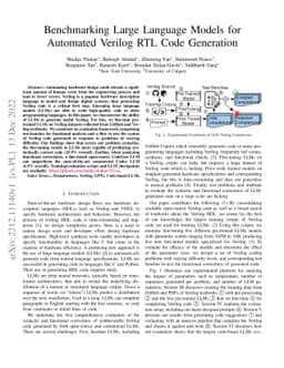 Benchmarking Large Language Models for Automated Verilog RTL Code
  Generation