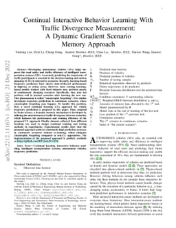 Continual Interactive Behavior Learning With Traffic Divergence
  Measurement: A Dynamic Gradient Scenario Memory Approach