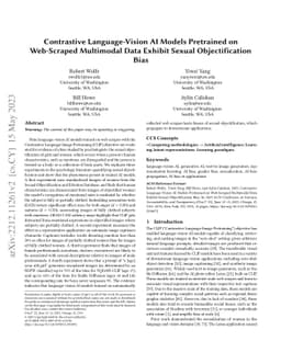 Contrastive Language-Vision AI Models Pretrained on Web-Scraped
  Multimodal Data Exhibit Sexual Objectification Bias