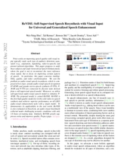 ReVISE: Self-Supervised Speech Resynthesis with Visual Input for
  Universal and Generalized Speech Enhancement