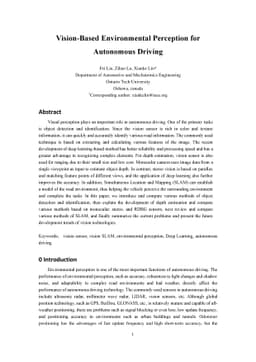 Vision-Based Environmental Perception for Autonomous Driving
