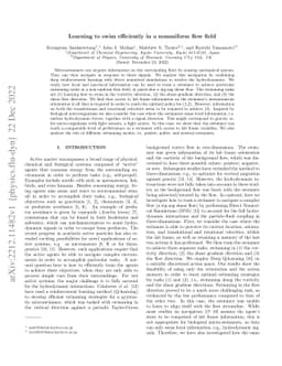 Learning to swim efficiently in a nonuniform flow field