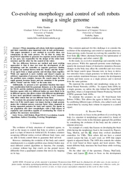 Co-evolving morphology and control of soft robots using a single genome